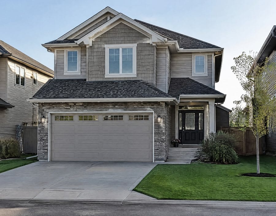 A detached house with a double garage