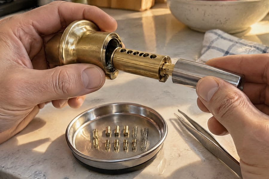 Rekeying a brass cylinder on a counter